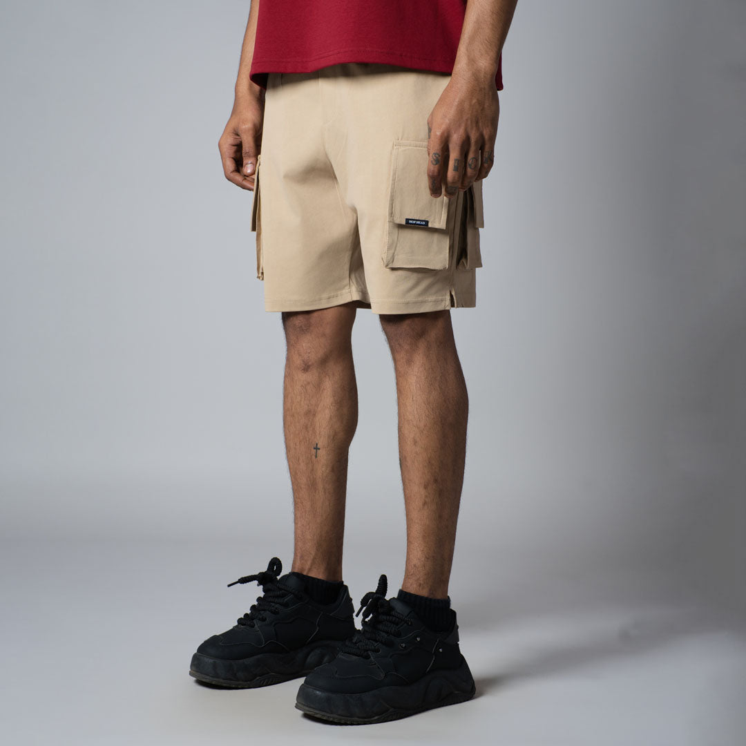 BEIGE MULTI FLAP SHORTS