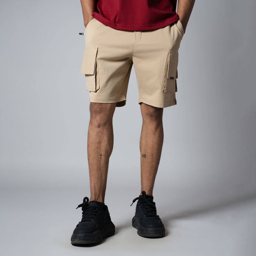 BEIGE MULTI FLAP SHORTS