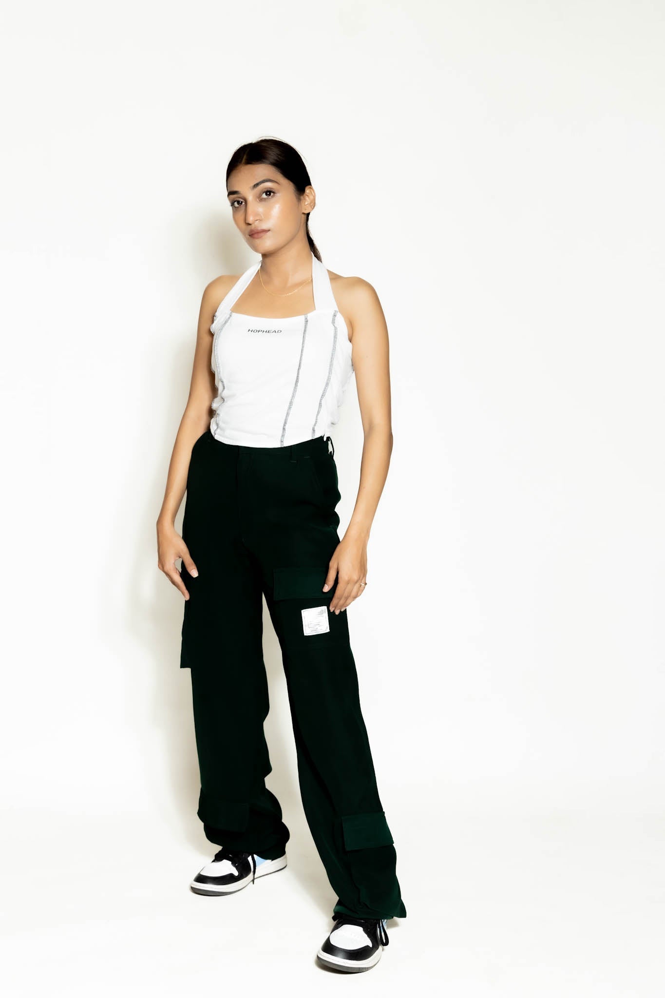 WHITE HALTER NECK STITCH-LINE TOP