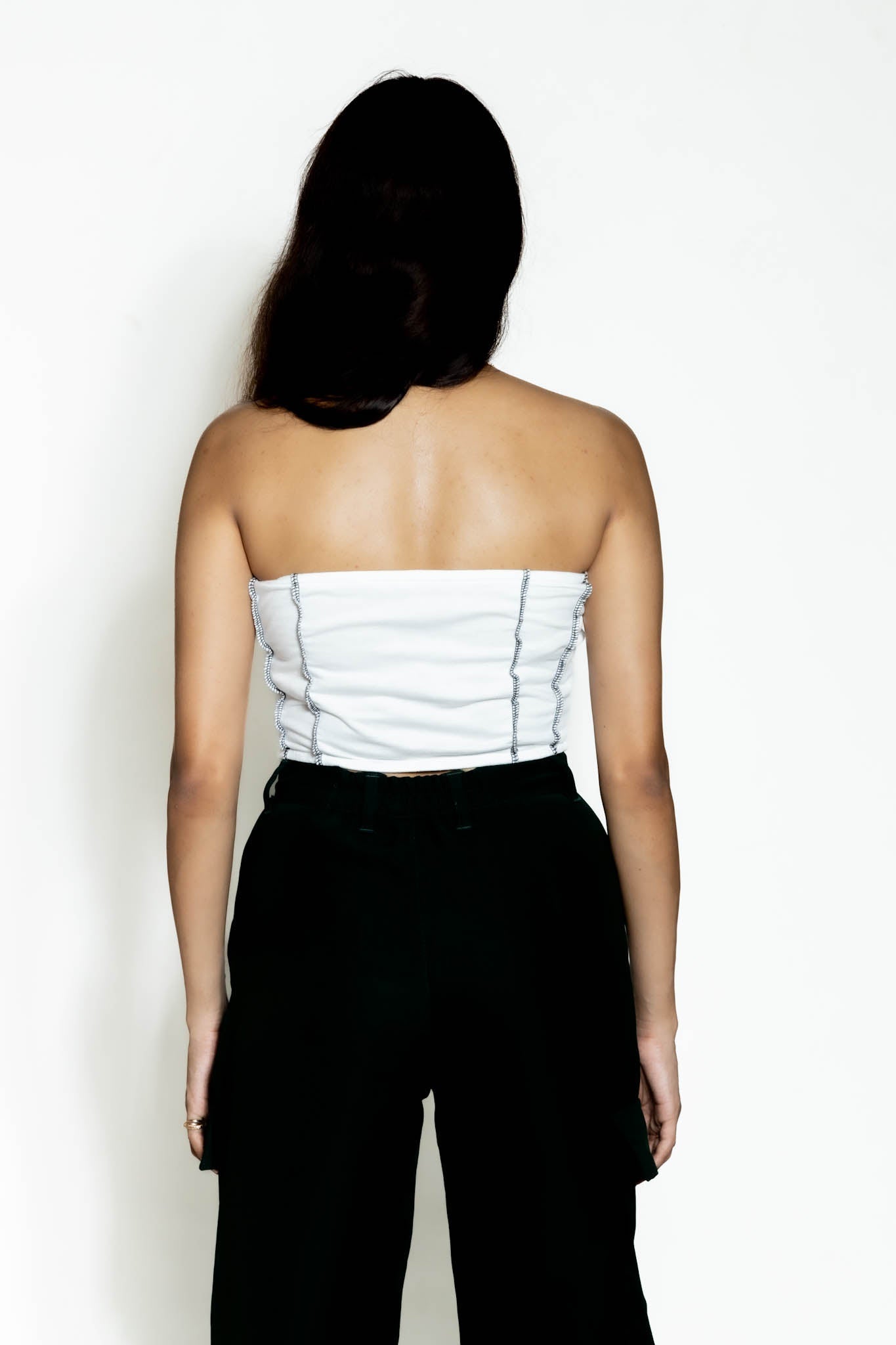 WHITE HALTER NECK STITCH-LINE TOP