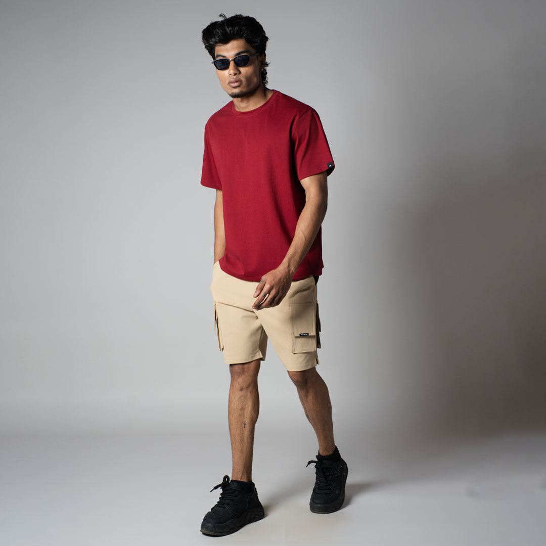 BEIGE MULTI FLAP SHORTS
