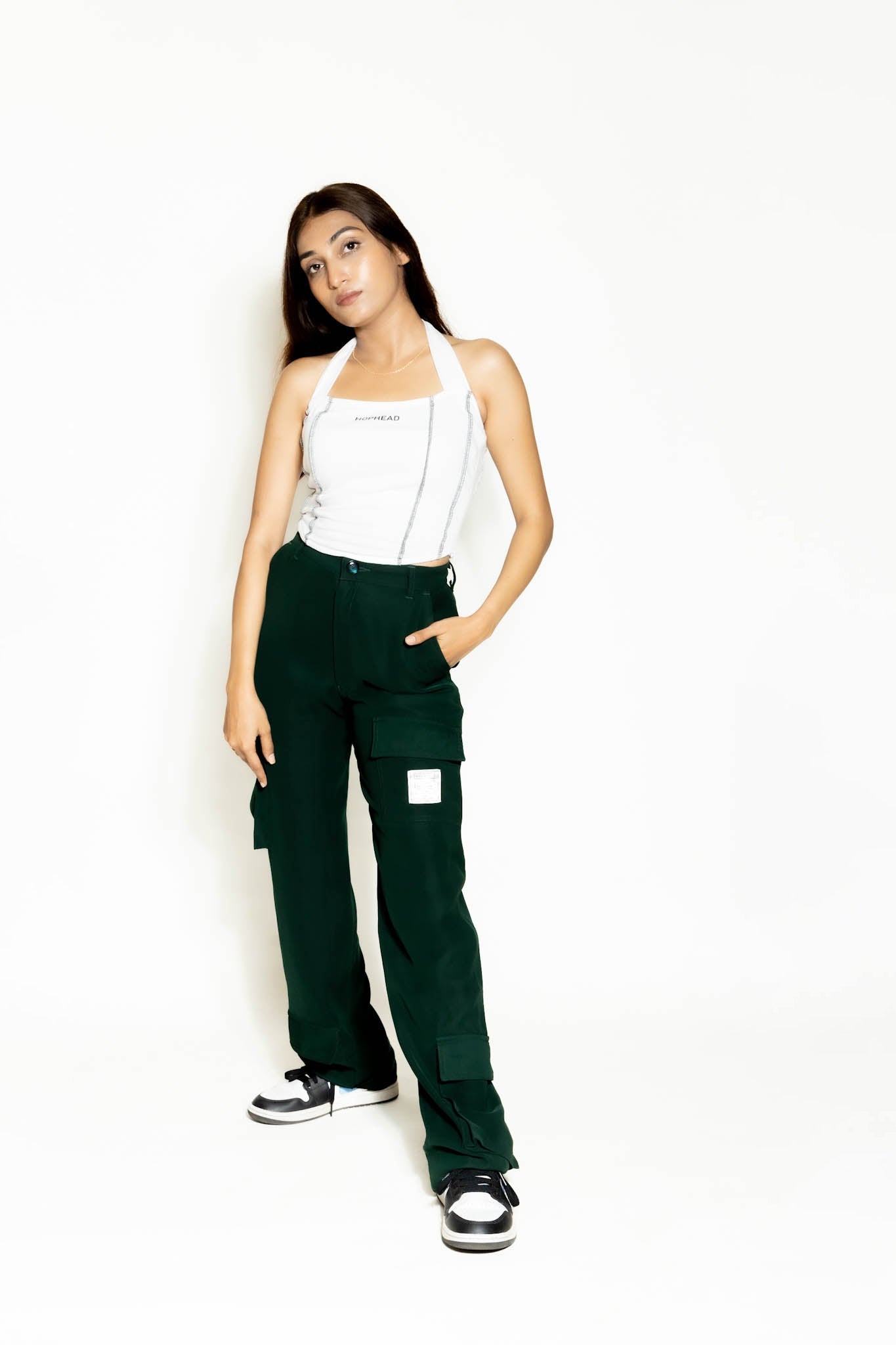WHITE HALTER NECK STITCH-LINE TOP